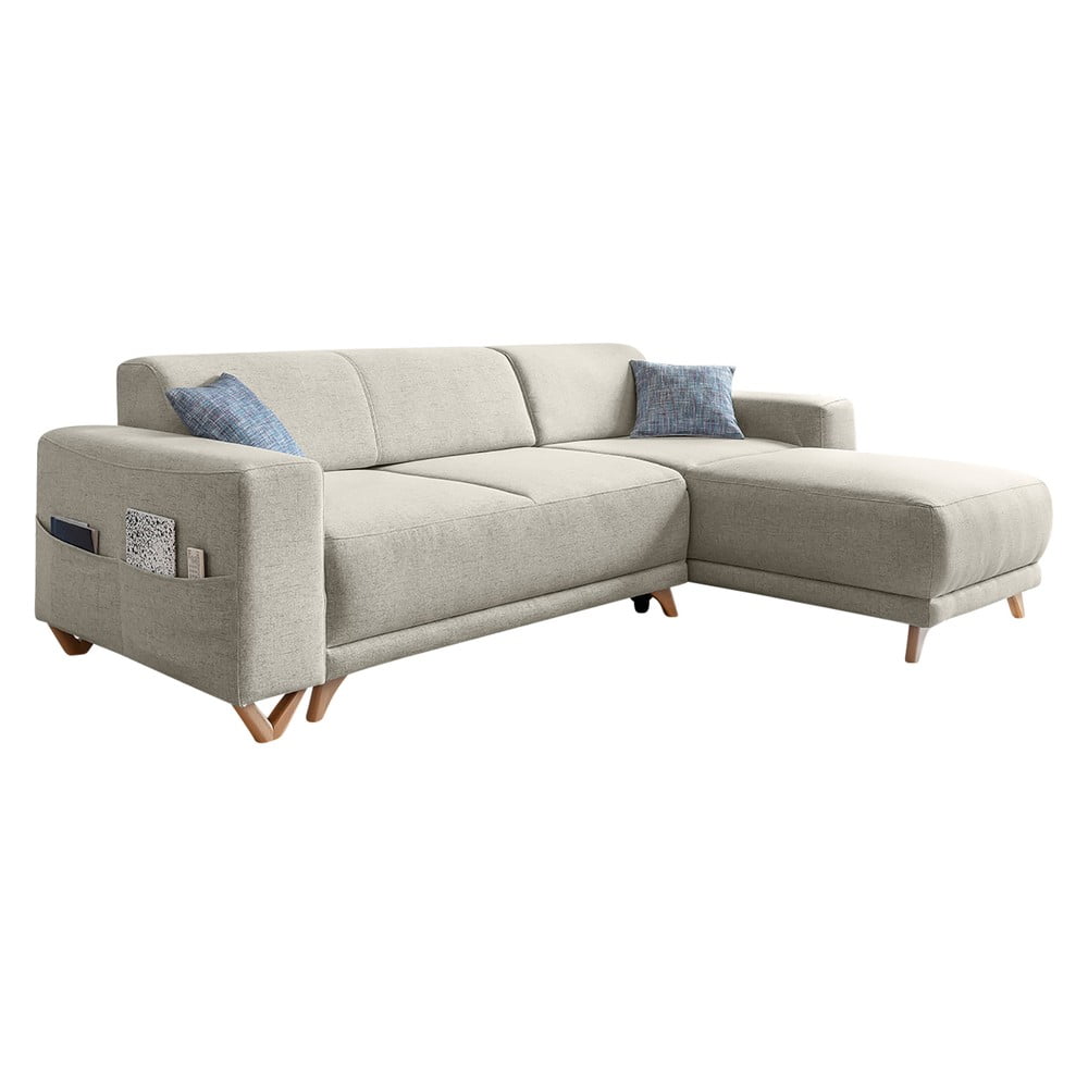 Bézs kinyitható-tárolóhelyes sarokkanapé Classy Sophie – Miuform