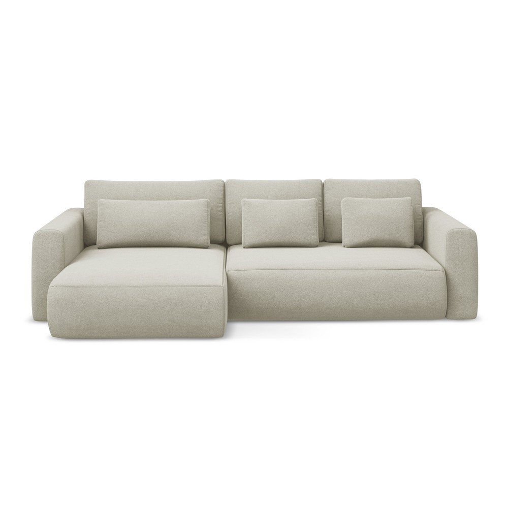 Bézs kinyitható-tárolóhelyes sarokkanapé (bal oldali-heverő résszel) Kapua – Makamii