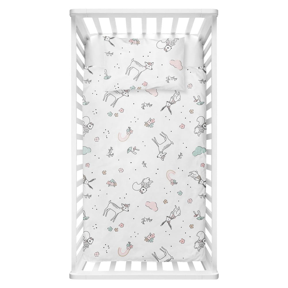 Fehér renforcé pamut gyerek ágyneműhuzat babaágyhoz 100x150 cm Flowers – Mijolnir