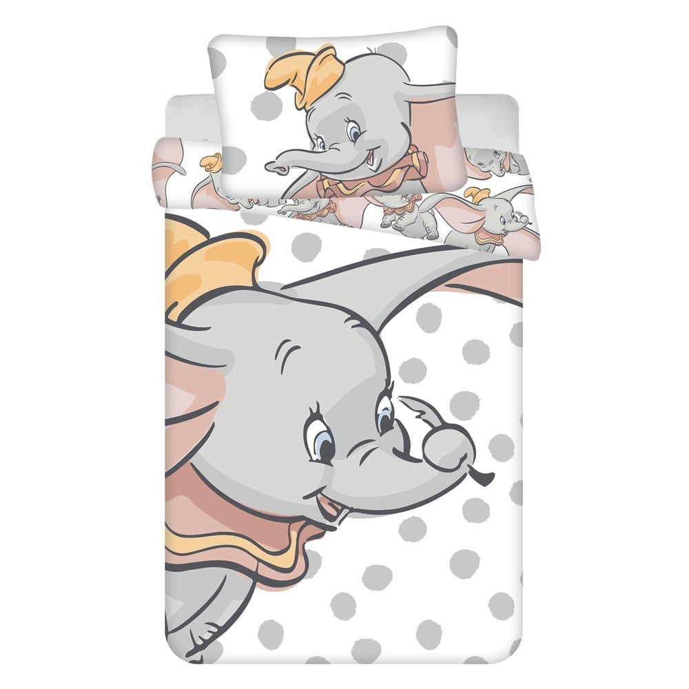 Fehér-szürke pamut gyerek ágyneműhuzat babaágyhoz 100x135 cm Dumbo "Dots" – Jerry Fabrics