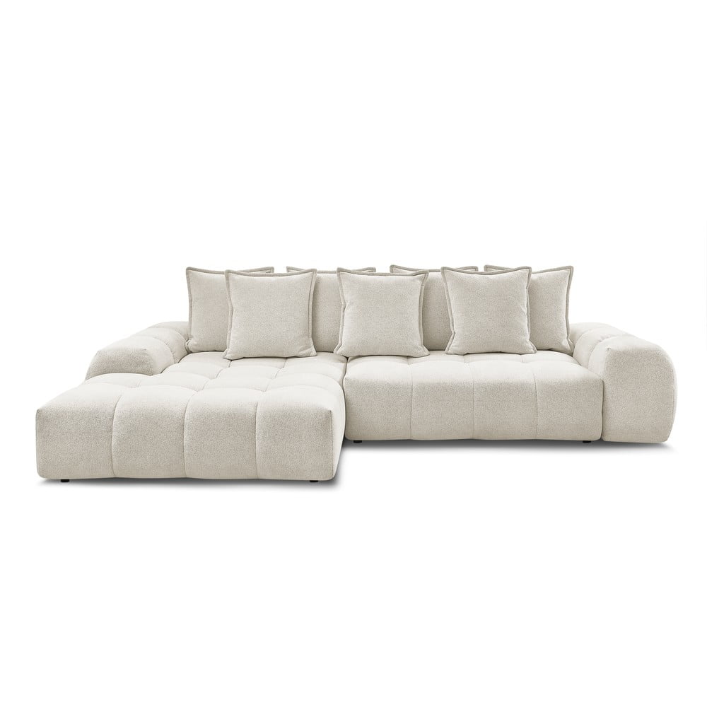 Fehér zsenília kinyitható-tárolóhelyes sarokkanapé (bal oldali-heverő résszel) Everest – Bobochic Paris