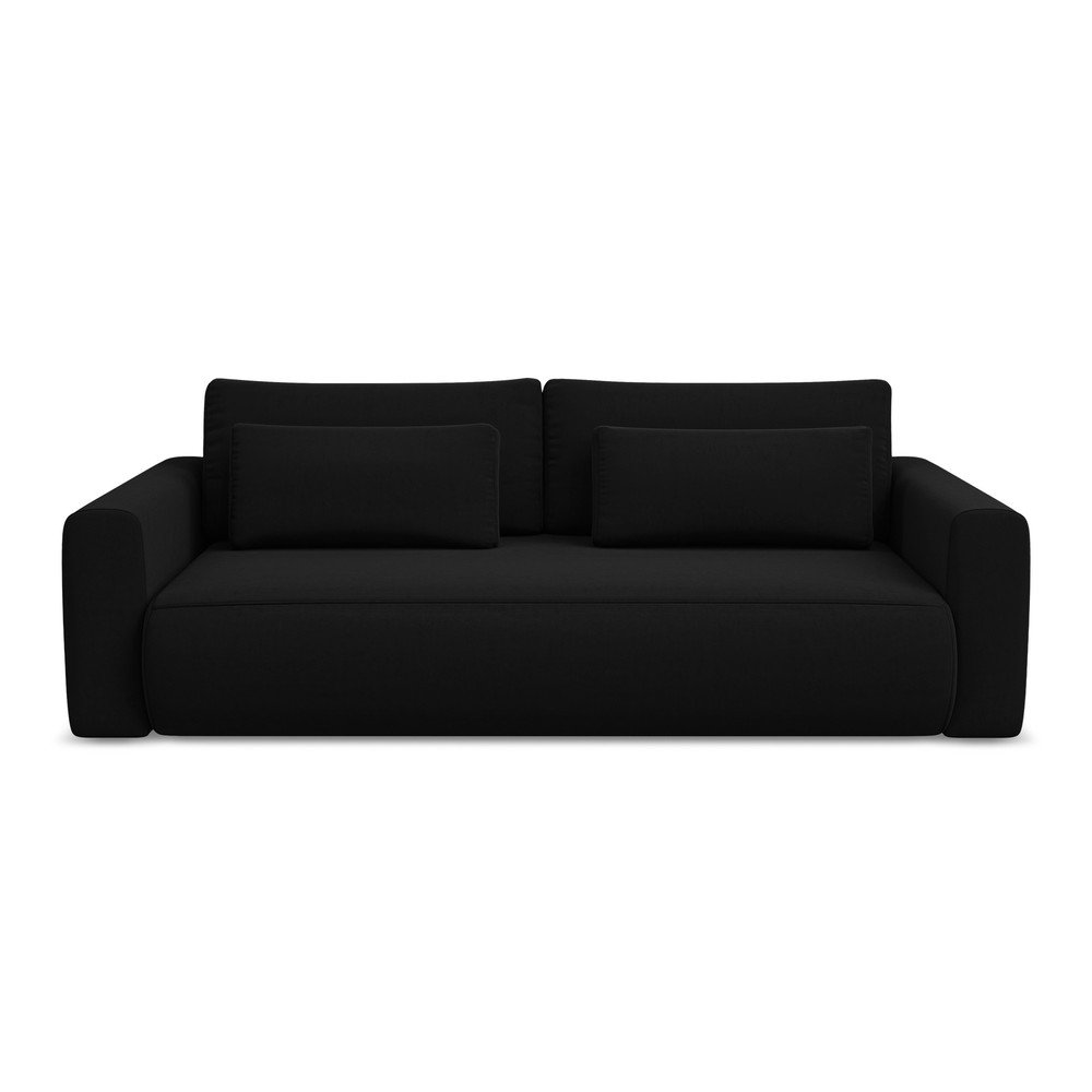 Fekete bársony kinyitható-tárolóhelyes kanapé 238 cm Kapua – Makamii