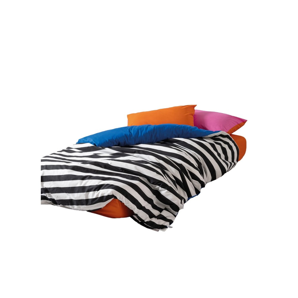 Fekete-fehér négyrészes kétszemélyes hosszabbított renforcé pamut ágyneműhuzat lepedővel 200x220 cm Dusk – Mijolnir