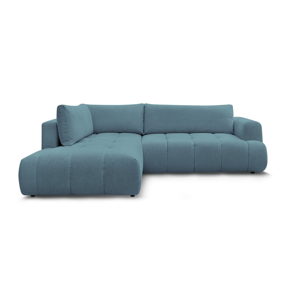 Kék kinyitható-tárolóhelyes sarokkanapé (bal oldali-L alakú) Fuji – Bobochic Paris