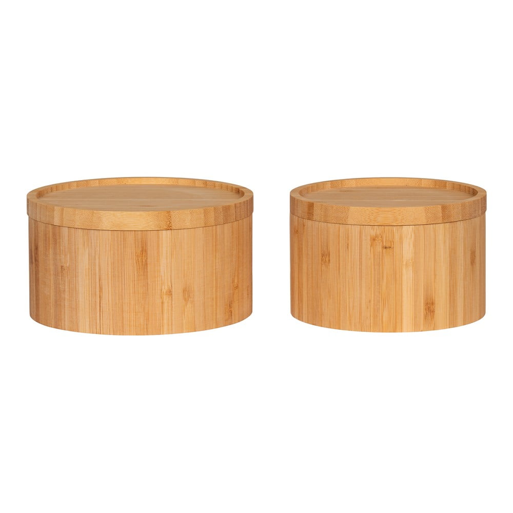 Natúr színű fedeles-dekoratív bambusz tárolódoboz szett 2 db-os ø 15x8 cm Chefalu – House Nordic