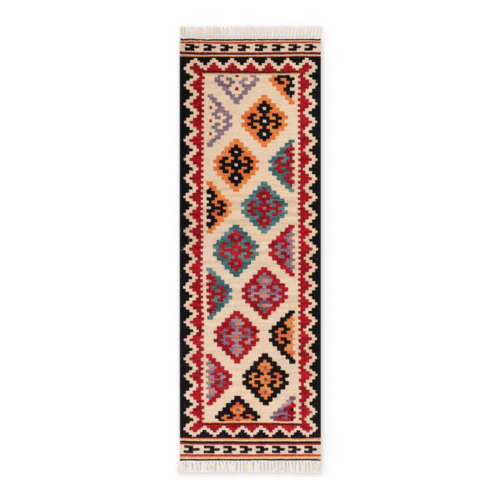 Piros kétoldalas kézi szövésű gyapjú futószőnyeg 60x190 cm Kamal Kian – Nouristan