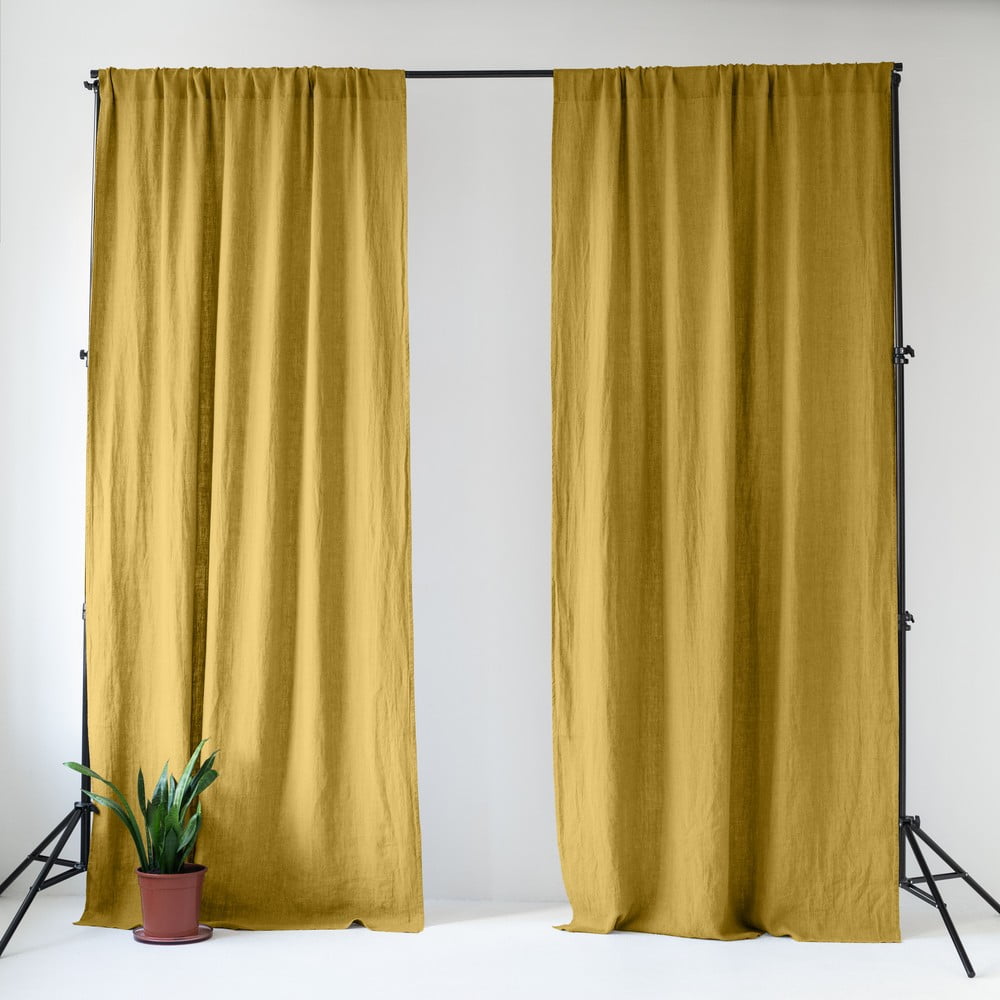Sárga len függöny 140x250 cm Lemon Curry – Linen Tales