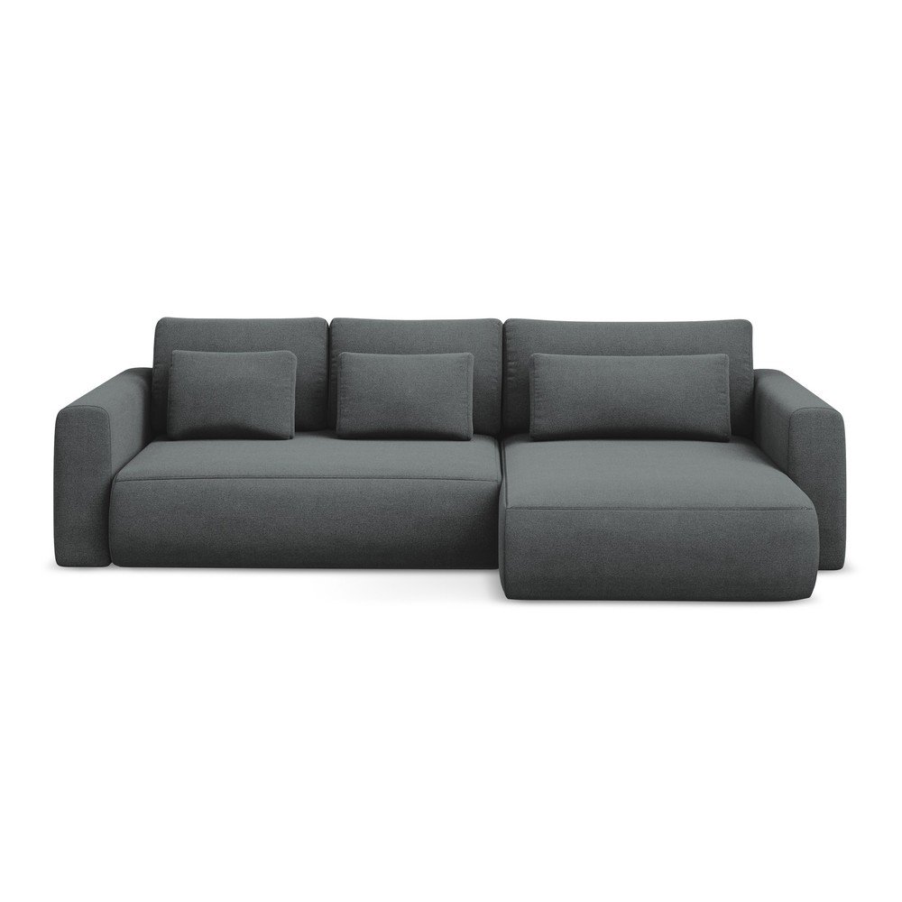 Sötétszürke kinyitható-tárolóhelyes sarokkanapé (jobb oldali-heverő résszel) Kapua – Makamii