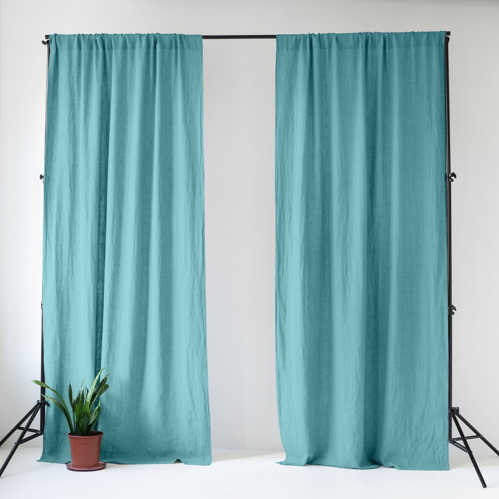 Türkiz len függöny 140x330 cm Coastal Blue – Linen Tales