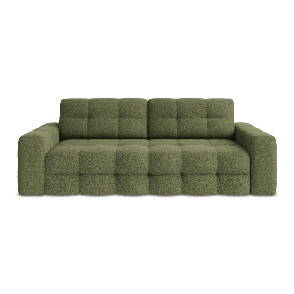 Zöld buklé kinyitható kanapé 255 cm Milu – Makamii