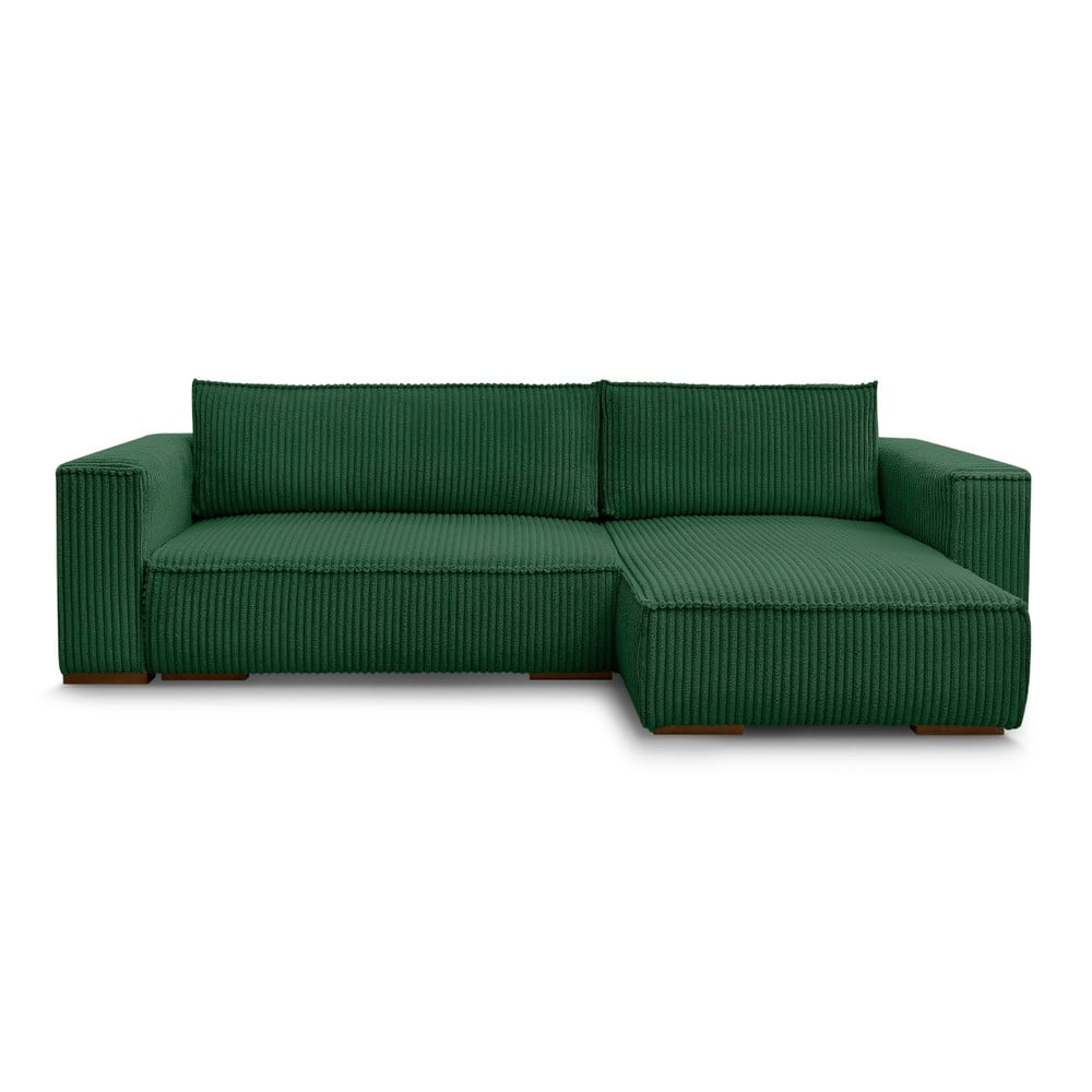 Zöld kordbársony kinyitható-tárolóhelyes sarokkanapé Chelsea – Bobochic Paris