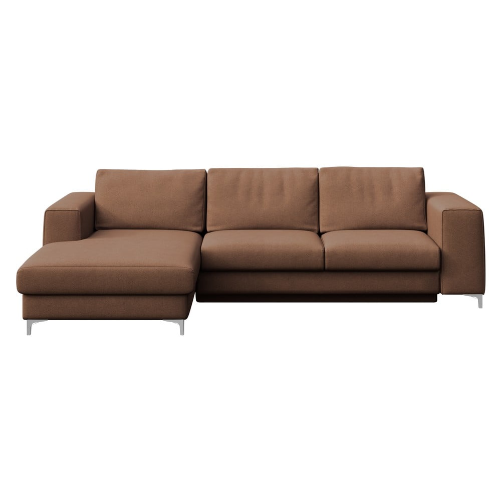 Barna bársony kinyitható tárolóhelyes sarokkanapé (bal oldali-heverő résszel) Rene – Rodier