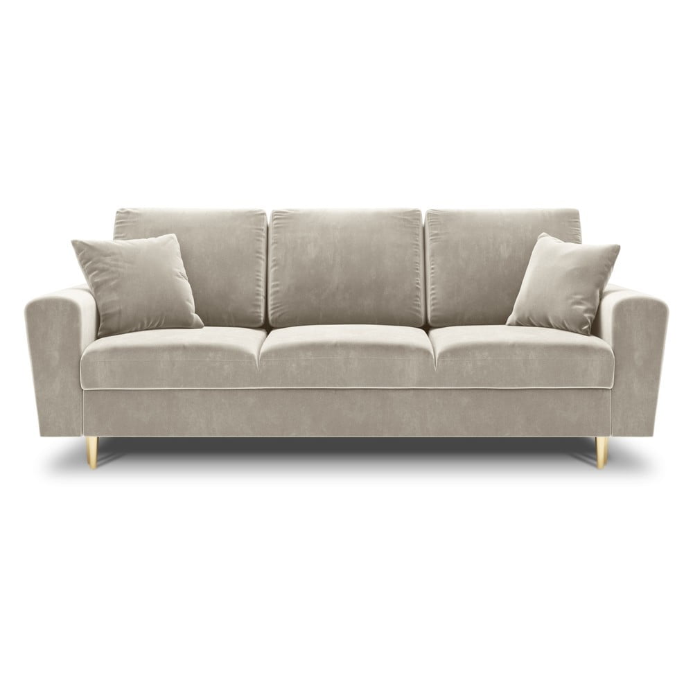 Bézs bársony kinyitható tárolóhelyes kanapé 235 cm Kyoto – Cosmopolitan Design