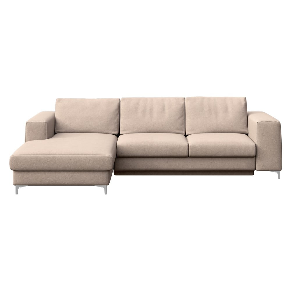 Bézs bársony kinyitható tárolóhelyes sarokkanapé (bal oldali-heverő résszel) Rene – Rodier