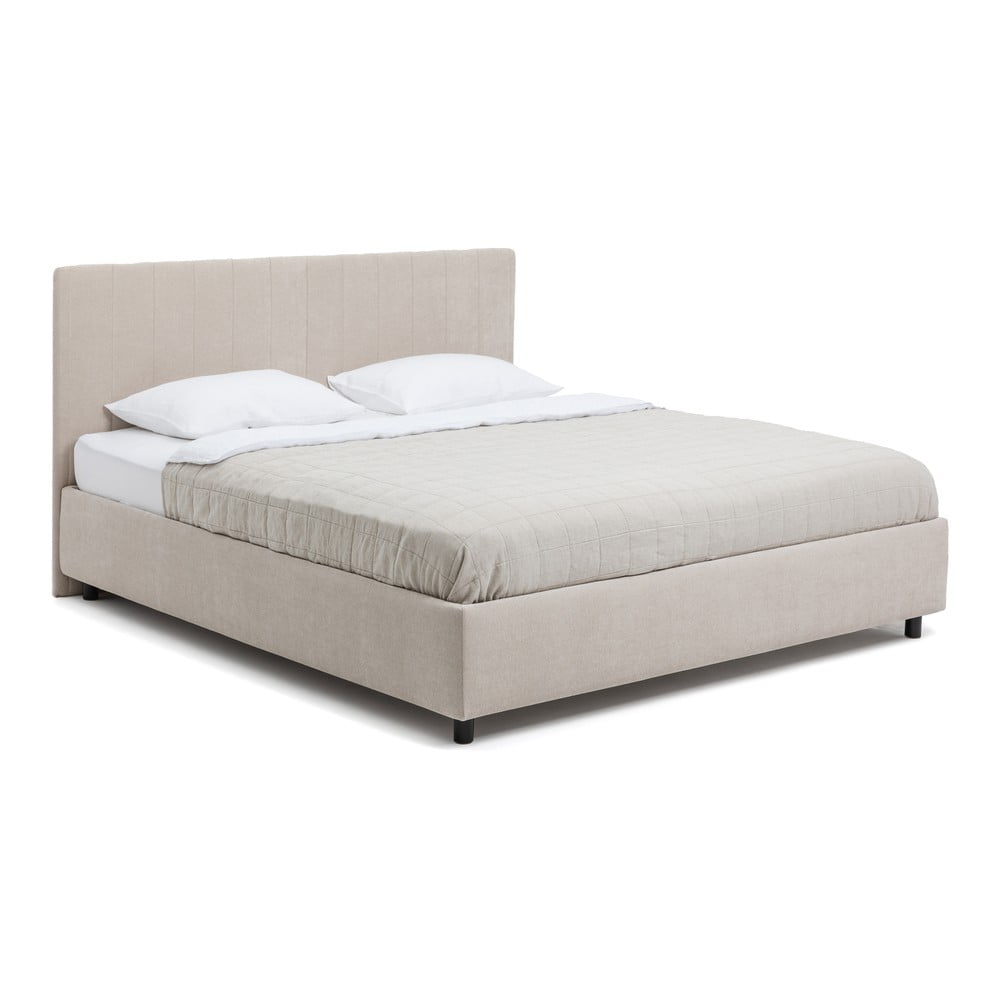 Bézs kárpitozott ágyneműtartós franciaágy ágyráccsal 160x200 cm Myra Slim Line – Bonami Selection