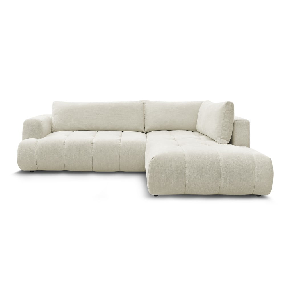 Bézs kinyitható-tárolóhelyes sarokkanapé (jobb oldali-L alakú) Fuji – Bobochic Paris