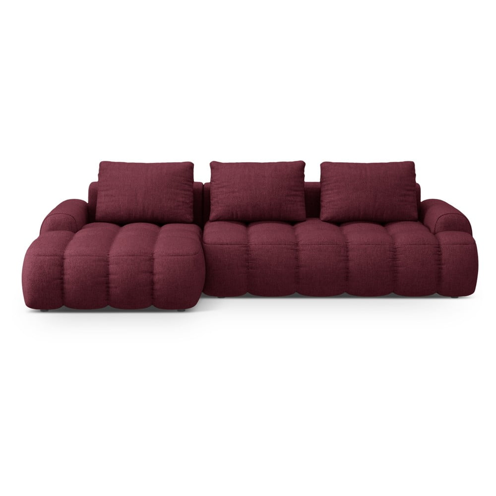 Borvörös kinyitható-tárolóhelyes sarokkanapé (bal oldali-heverő résszel) Linz – Cosmopolitan Design