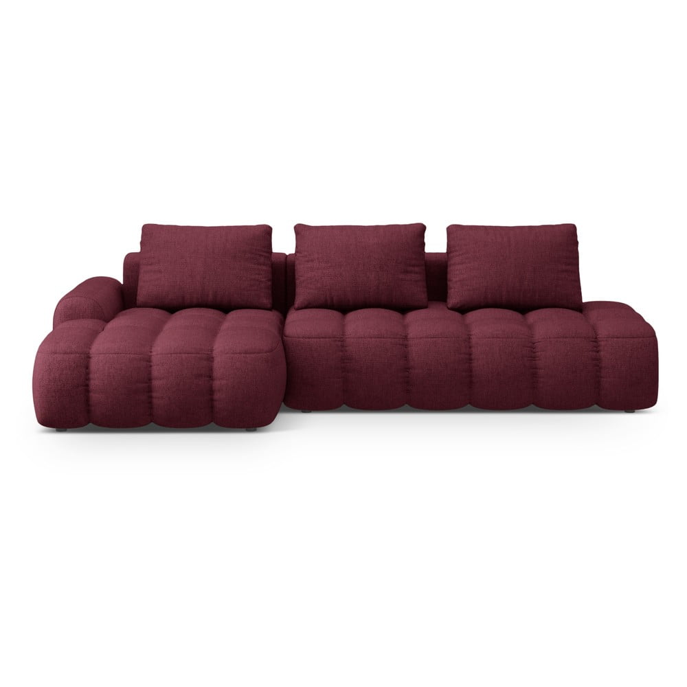 Borvörös kinyitható-tárolóhelyes sarokkanapé (bal oldali-heverő résszel) Linz – Cosmopolitan Design