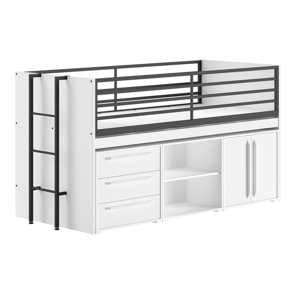 Fehér ágyneműtartós galéria gyerekágy ágyráccsal 90x200 cm Sam – Vipack