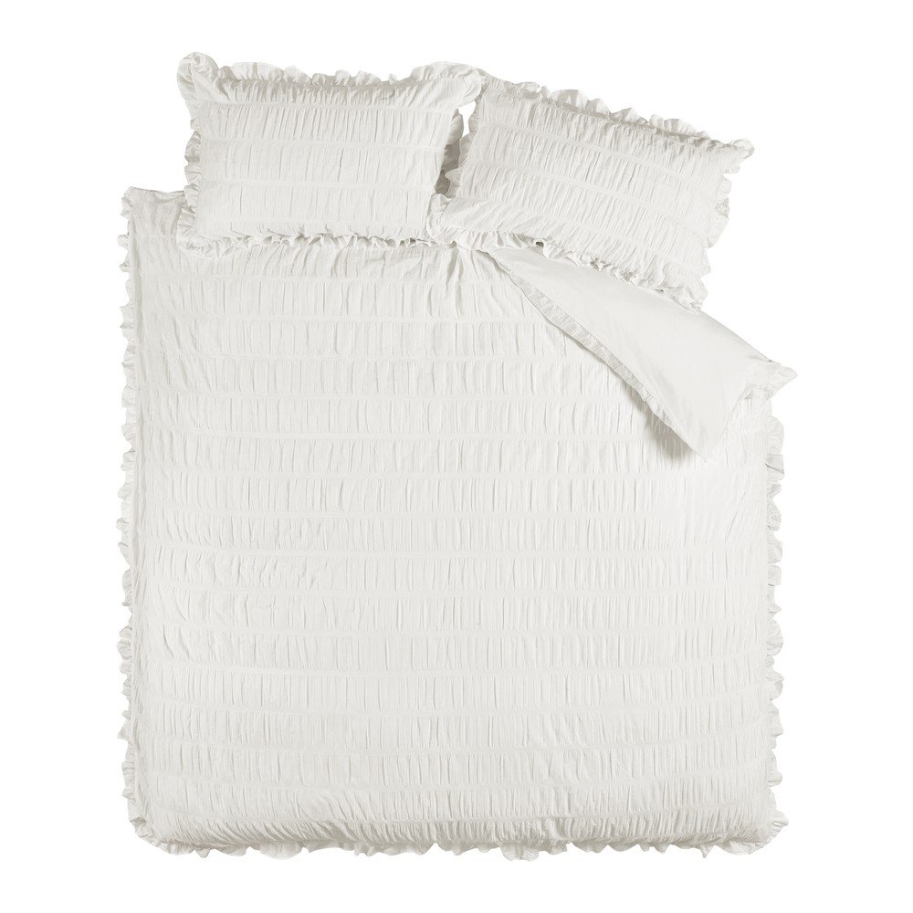 Fehér egyszemélyes krepp ágyneműhuzat 135x200 cm Seersucker Frill – Catherine Lansfield
