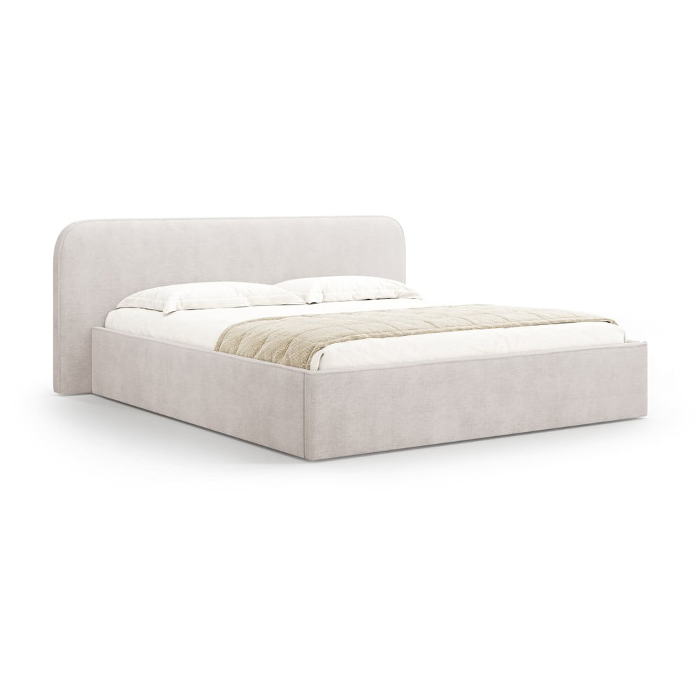 Fehér kárpitozott ágyneműtartós franciaágy ágyráccsal 200x200 cm Elizabeth – Micadoni