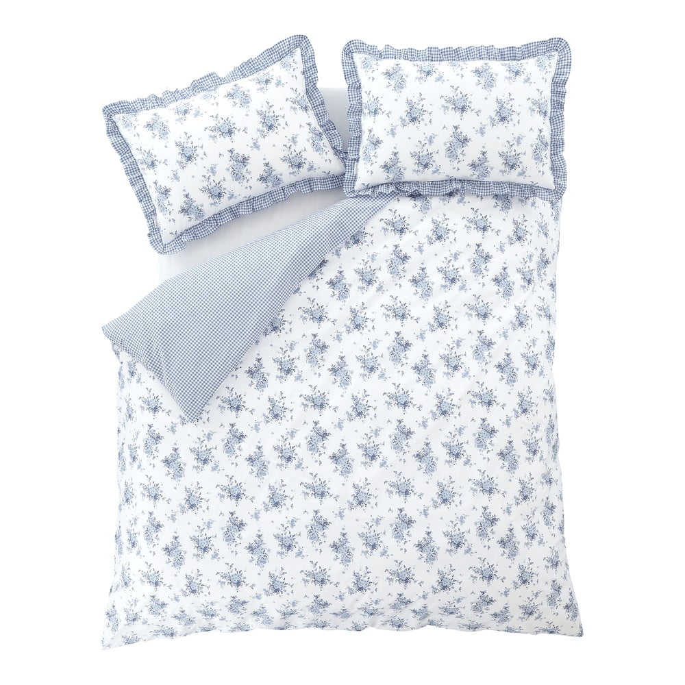 Fehér-kék kétszemélyes ágyneműhuzat 200x200 cm Lucie Floral Frill – Catherine Lansfield
