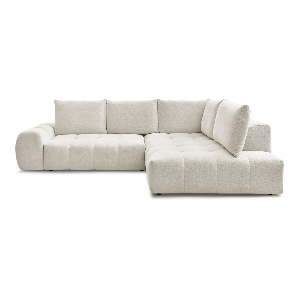 Fehér zsenília kinyitható-tárolóhelyes sarokkanapé (jobb oldali-L alakú) Everest – Bobochic Paris