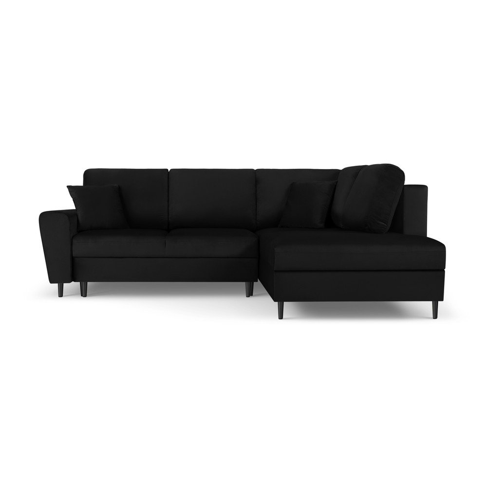 Fekete bársony kinyitható tárolóhelyes sarokkanapé (jobb oldali-L alakú) Kyoto – Cosmopolitan Design