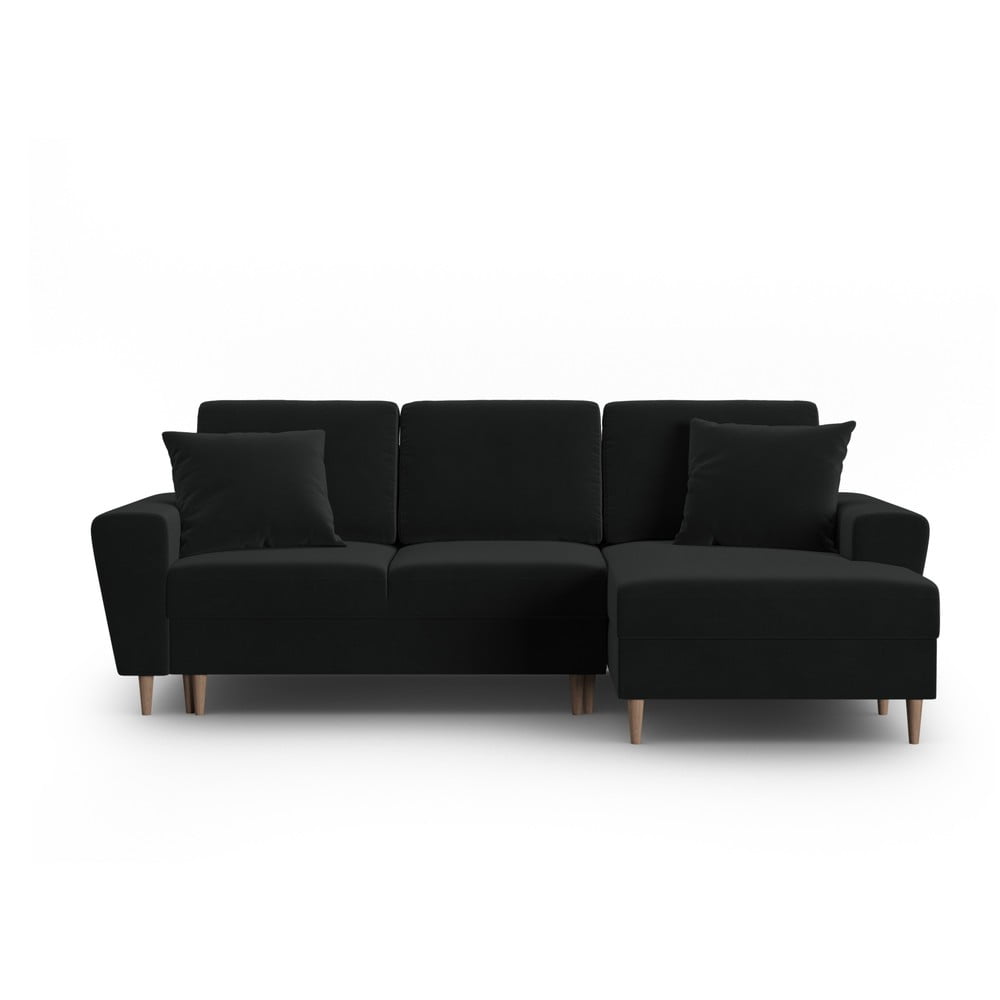 Fekete bársony kinyitható tárolóhelyes sarokkanapé (jobb oldali-heverő résszel) Kyoto – Cosmopolitan Design