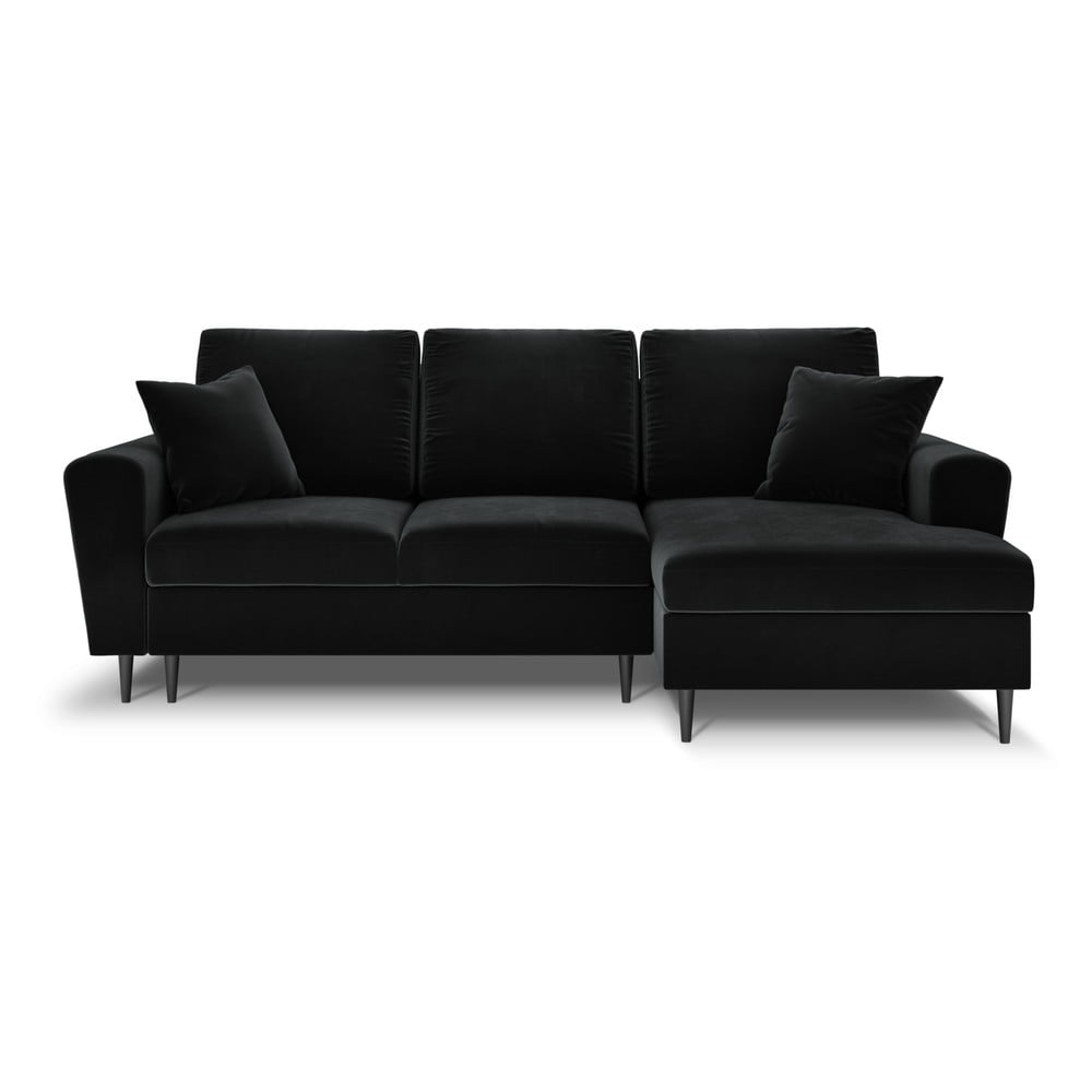 Fekete bársony kinyitható tárolóhelyes sarokkanapé (jobb oldali-heverő résszel) Kyoto – Cosmopolitan Design