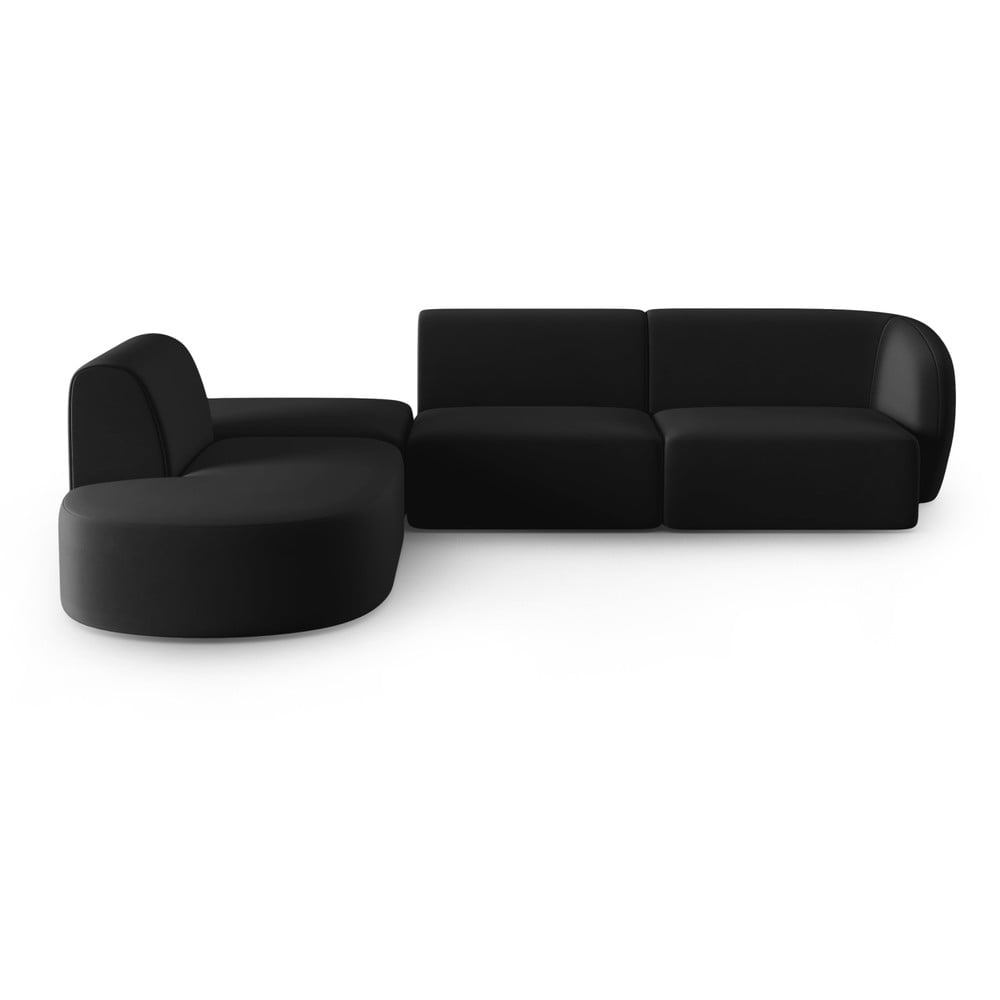 Fekete bársony sarokkanapé (bal oldali-L alakú) Paolo – Milo Casa