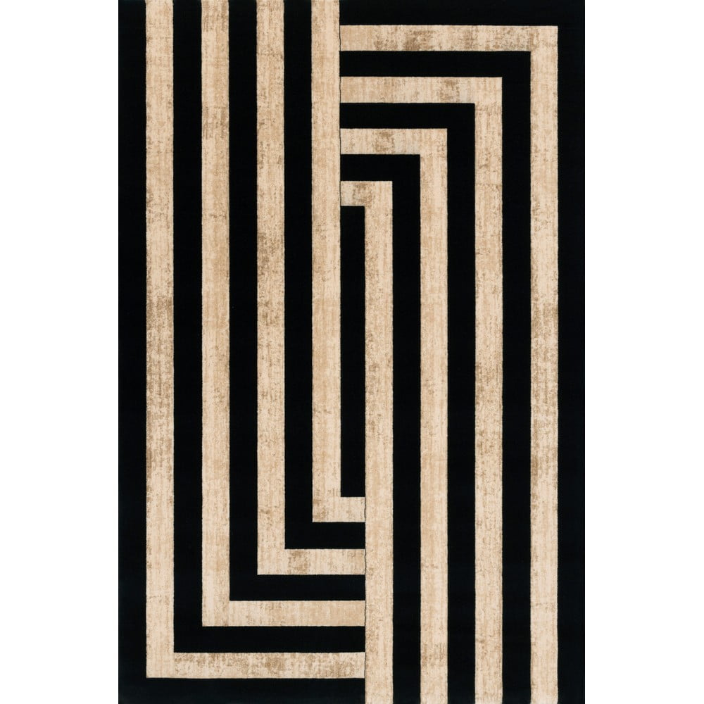 Fekete-bézs gyapjú szőnyeg 133x190 cm Agnus Art Deco II – Agnella