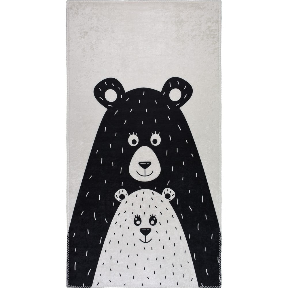 Fekete-fehér mosható gyerek szőnyeg 100x160 cm Bear Family – Vitaus