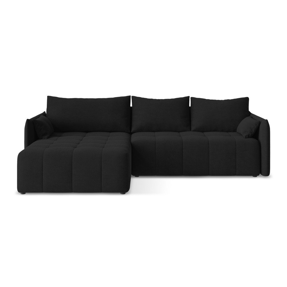 Fekete kinyitható-tárolóhelyes sarokkanapé (bal oldali-heverő résszel) Moku – Makamii