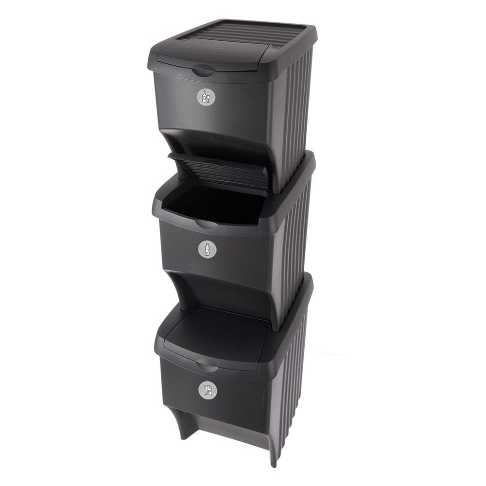 Fekete műanyag szelektív szemetes készlet 3 db-os 3x22 l – Orion