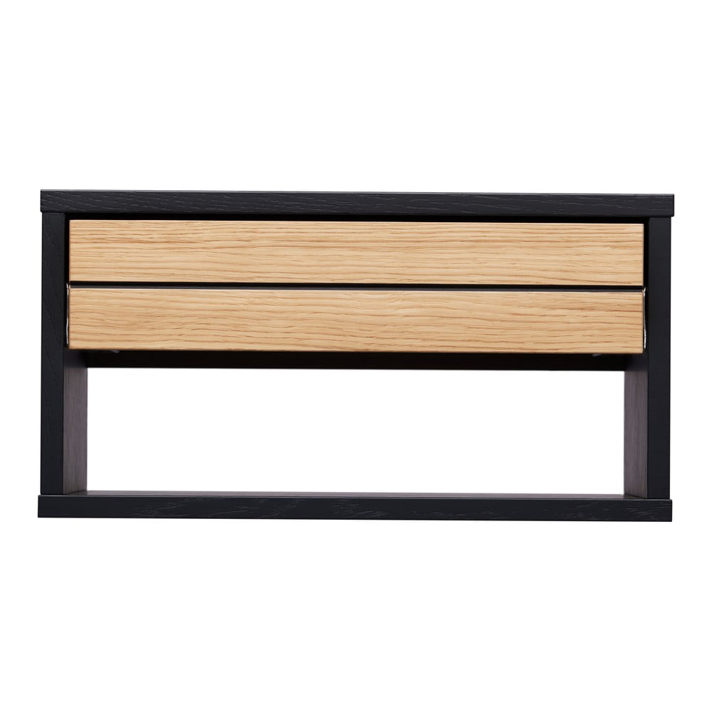 Fekete-natúr színű függő éjjeliszekrény tölgyfa dekorral Stripe – Woodman