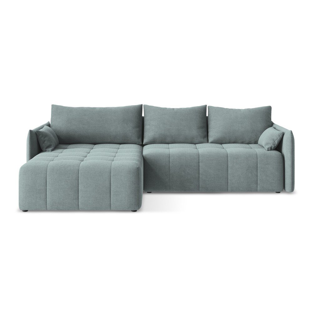 Kék kinyitható-tárolóhelyes sarokkanapé (bal oldali-heverő résszel) Moku – Makamii