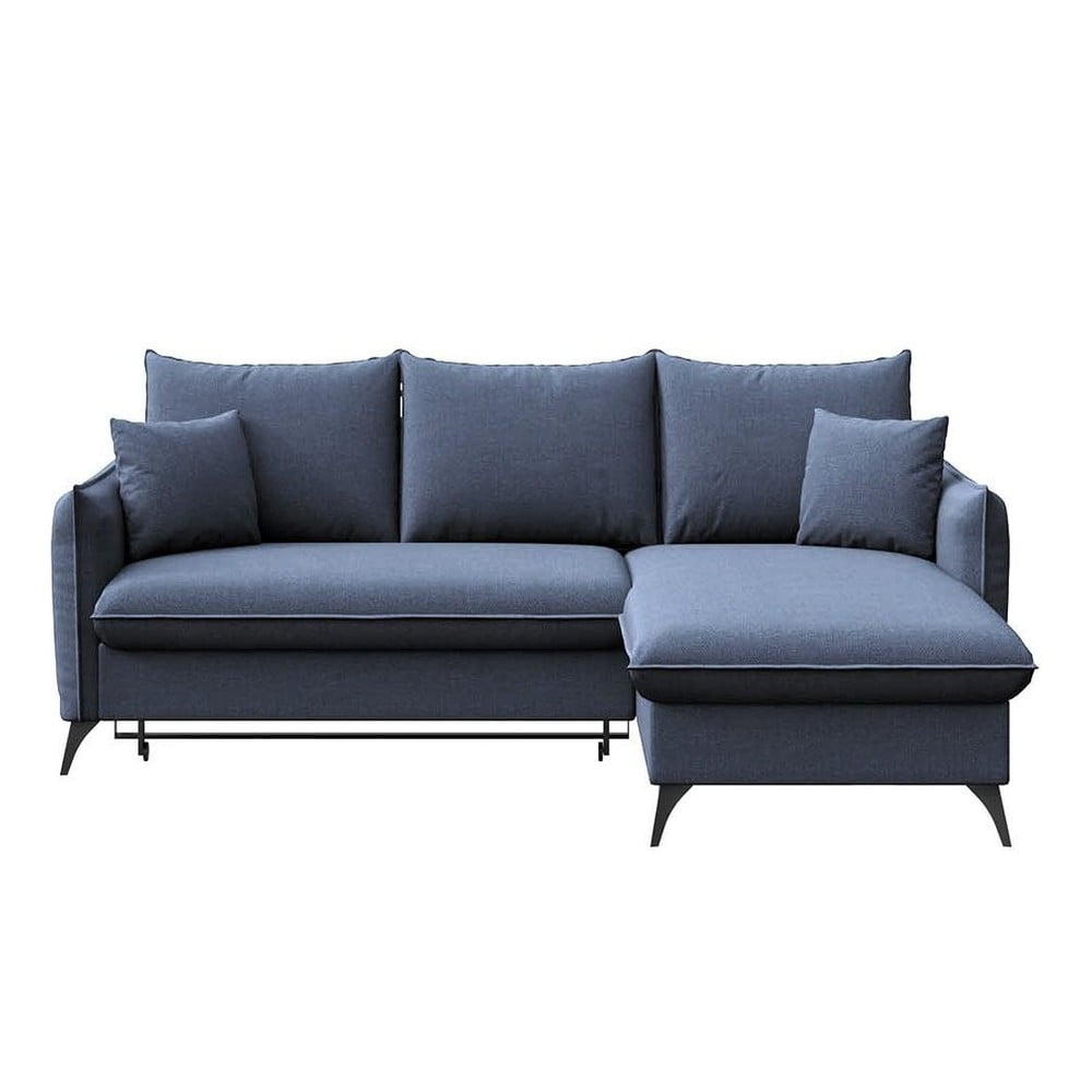 Kék kinyitható tárolóhelyes sarokkanapé (jobb oldali-heverő résszel) Brim – Rodier