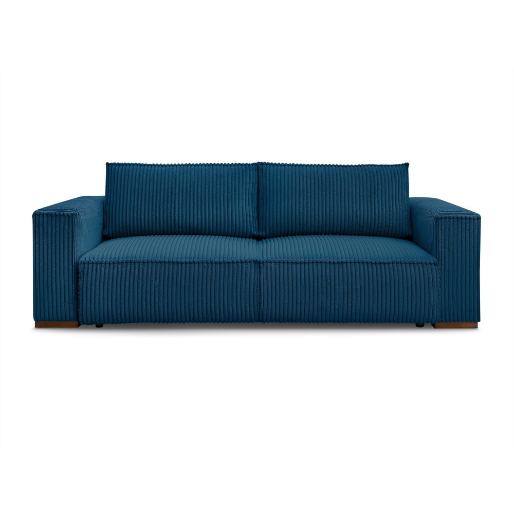 Kék kordbársony kinyitható-tárolóhelyes kanapé 244 cm Chelsea – Bobochic Paris