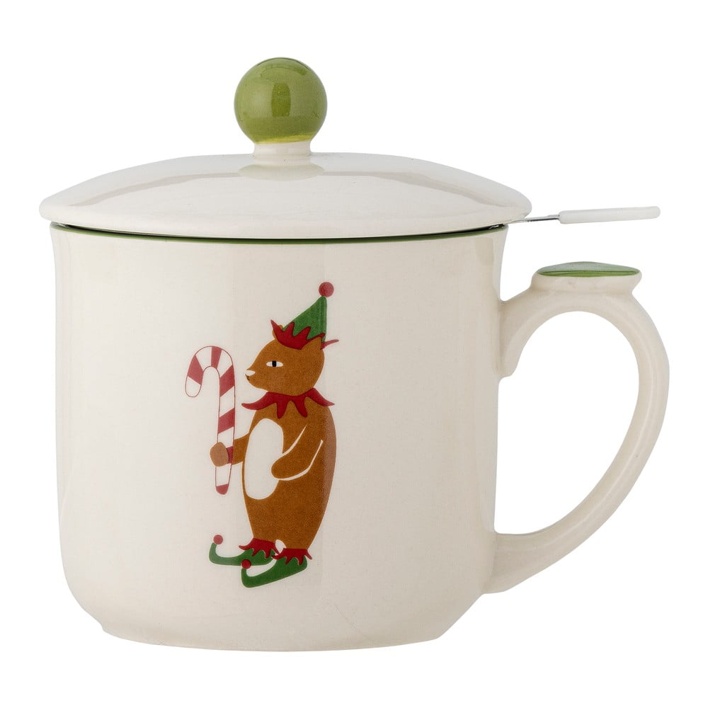 Krémszínű agyagkerámia bögre karácsonyi mintával