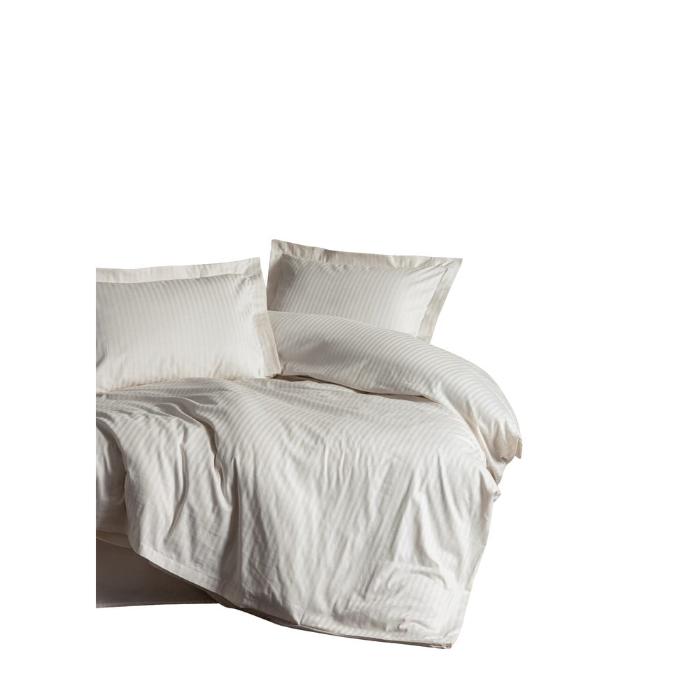 Krémszínű kétszemélyes hosszabbított pamut-szatén ágyneműhuzat 240x220 cm Stripe – Mijolnir