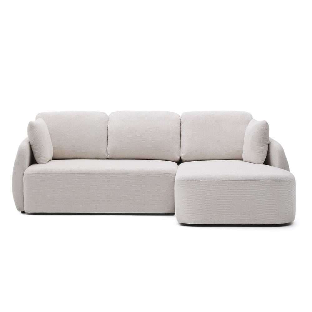 Krémszínű zsenília kinyitható sarokkanapé (jobb oldali-heverő résszel) Laira – Kave Home