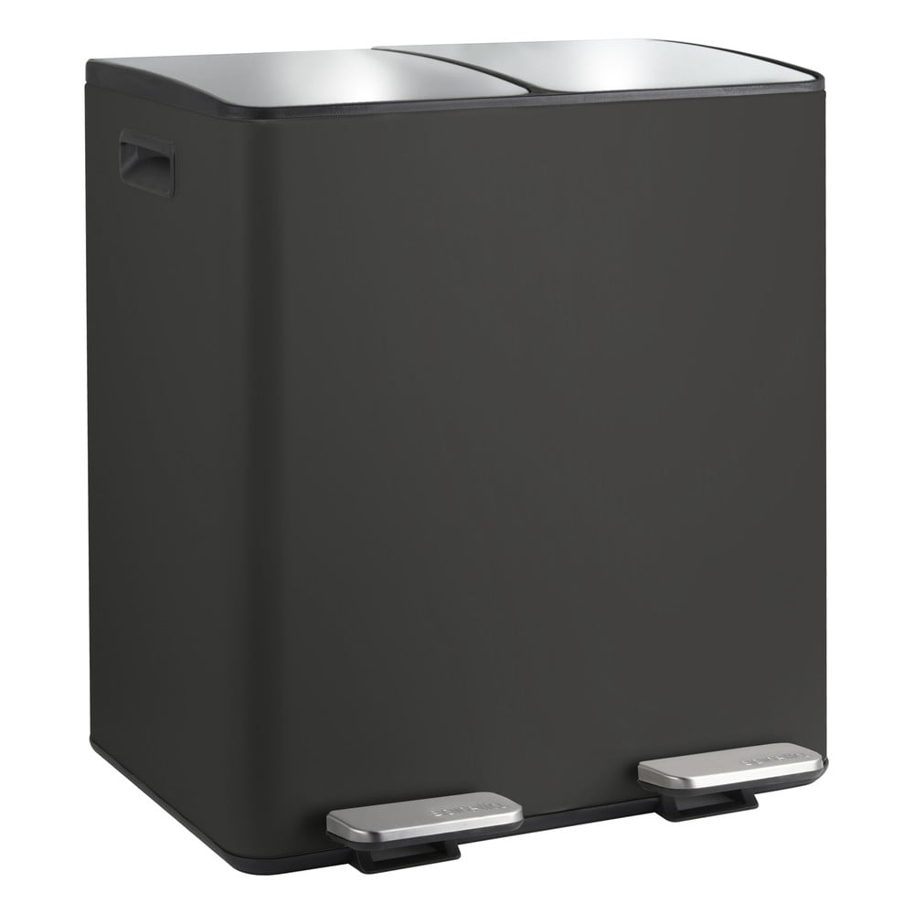 Matt fekete acél szelektív-pedálos szemetes 2x20 l   Aliya – Spirella