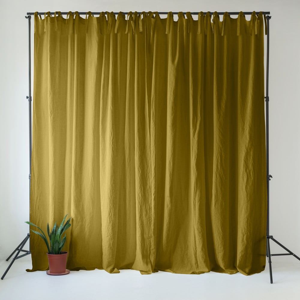 Okkersárgás-zöld len függöny 140x200 cm Moss Green – Linen Tales