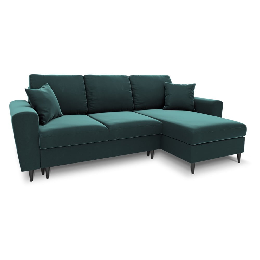 Petróleum színű bársony kinyitható tárolóhelyes sarokkanapé Kyoto – Cosmopolitan Design