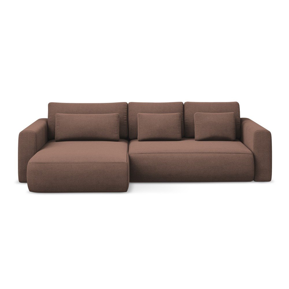 Rózsaszín kinyitható-tárolóhelyes sarokkanapé (bal oldali-heverő résszel) Kapua – Makamii