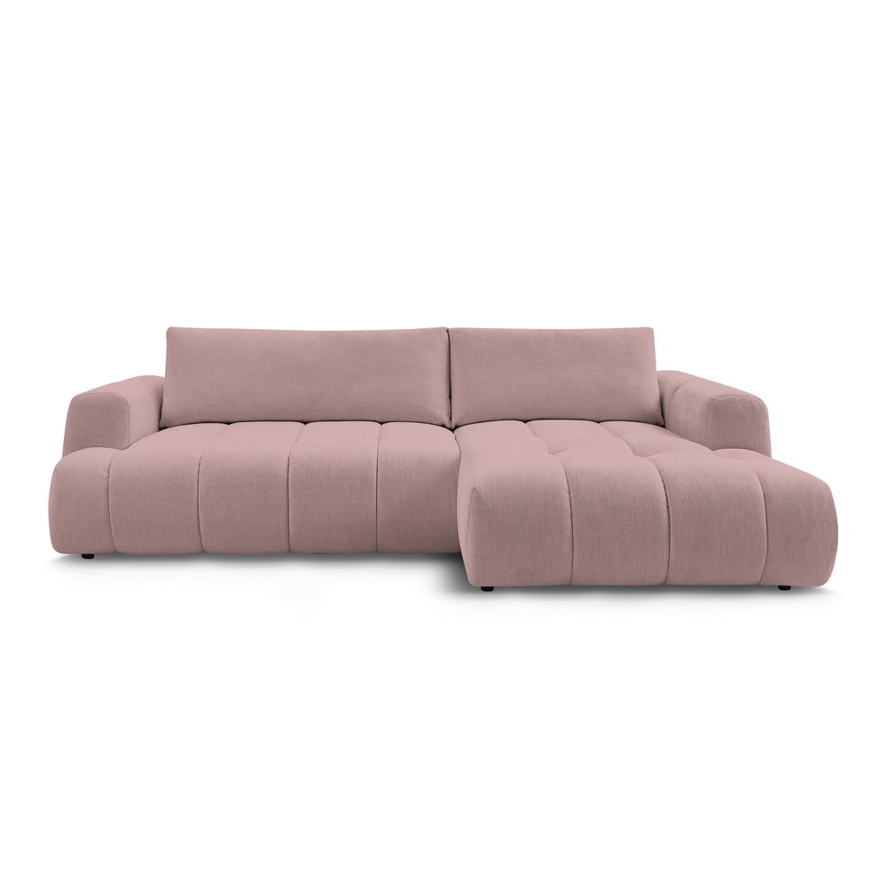Rózsaszín kinyitható-tárolóhelyes sarokkanapé (jobb oldali-heverő résszel) Fuji – Bobochic Paris
