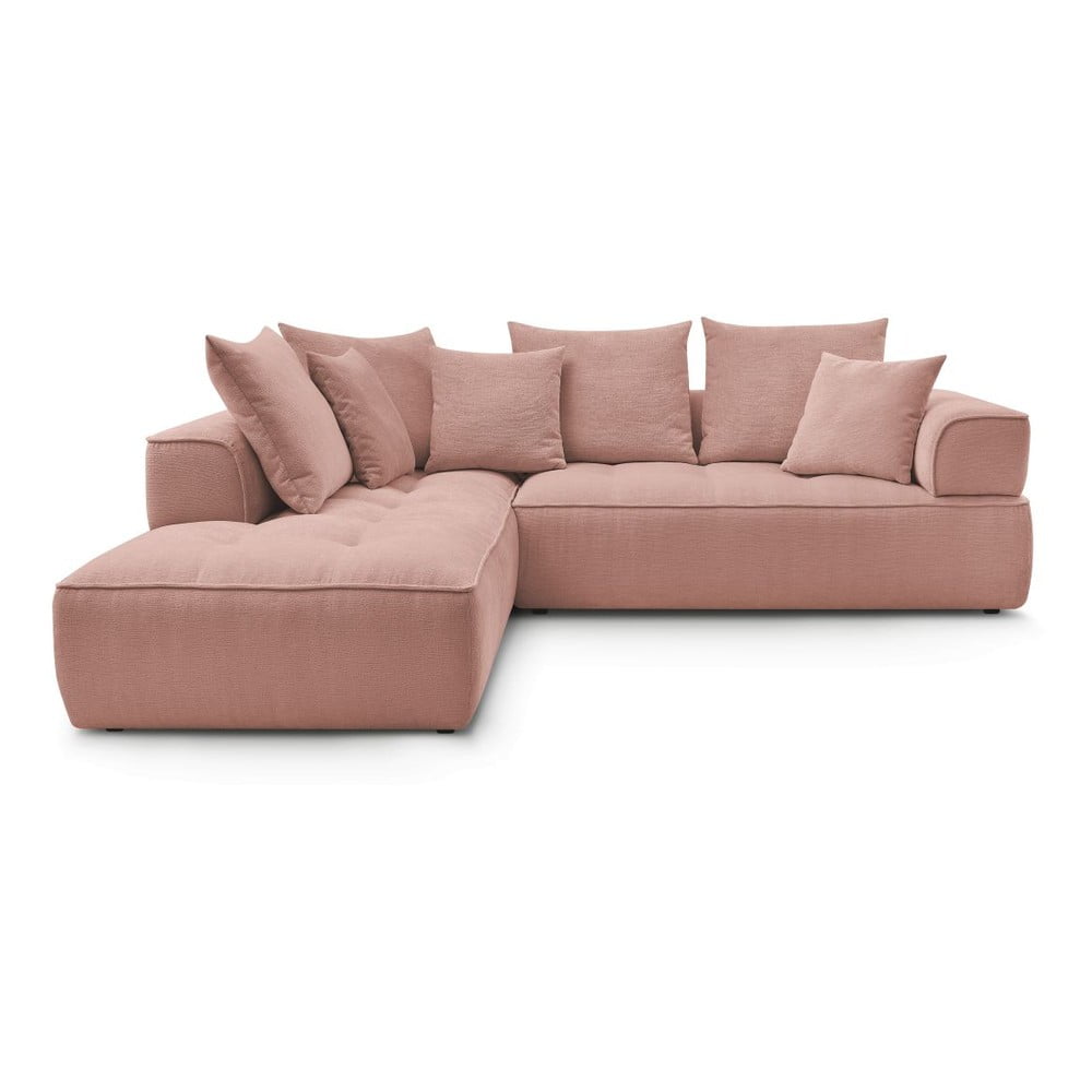 Rózsaszín zsenília sarokkanapé (bal oldali-L alakú) Whesley – Bobochic Paris
