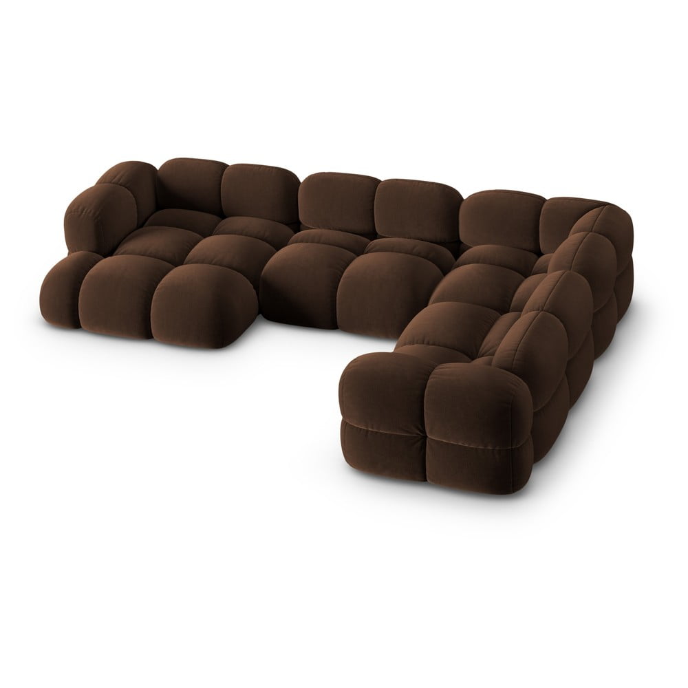 Sötétbarna bársony sarokkanapé (jobb oldali-U alakú) Loretto – Cosmopolitan Design