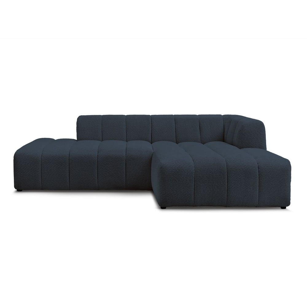 Sötétkék buklé sarokkanapé (jobb oldali-heverő résszel) Annecy – Bobochic Paris